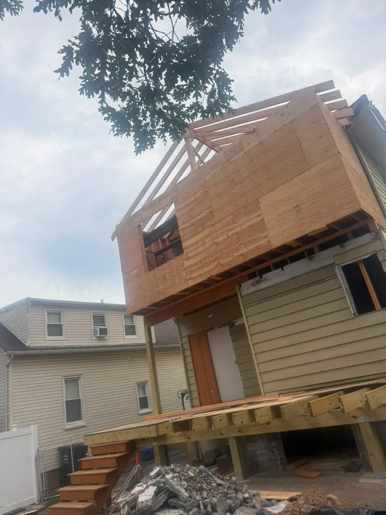 114 Conover Ave Nutley NJ home undergoing second-story structural framing